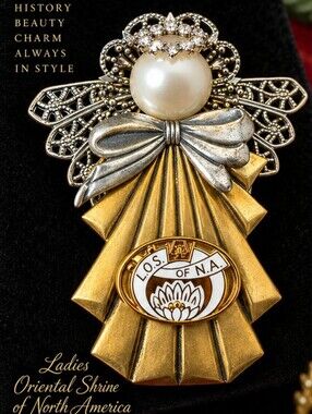 Vintage LOSNA Ladies Oriental Shrine Angel Pearl Rhinestone Brooch
